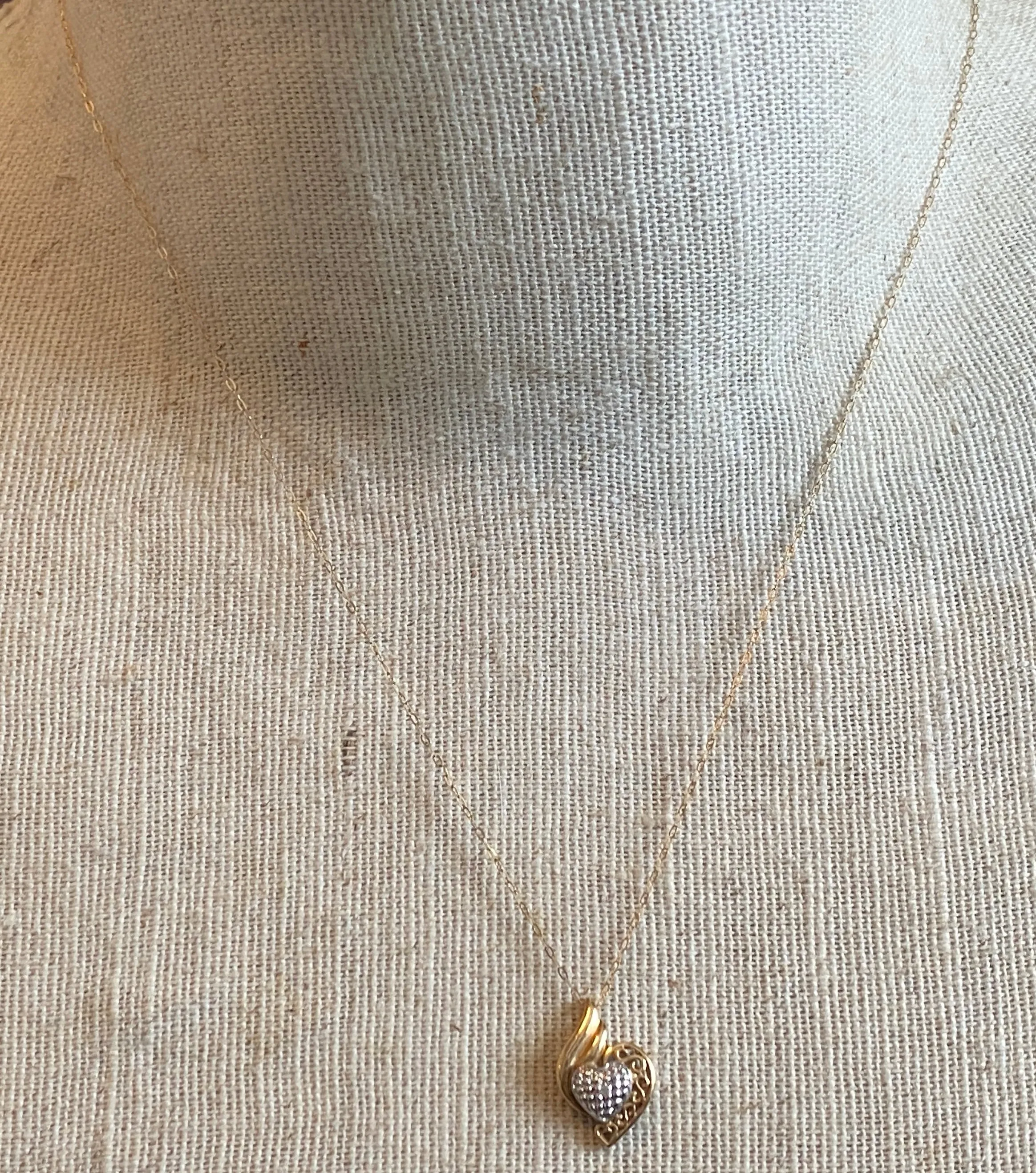 10k Yellow Gold Chain Diamond Accent Heart Pendant Necklace 18" Long