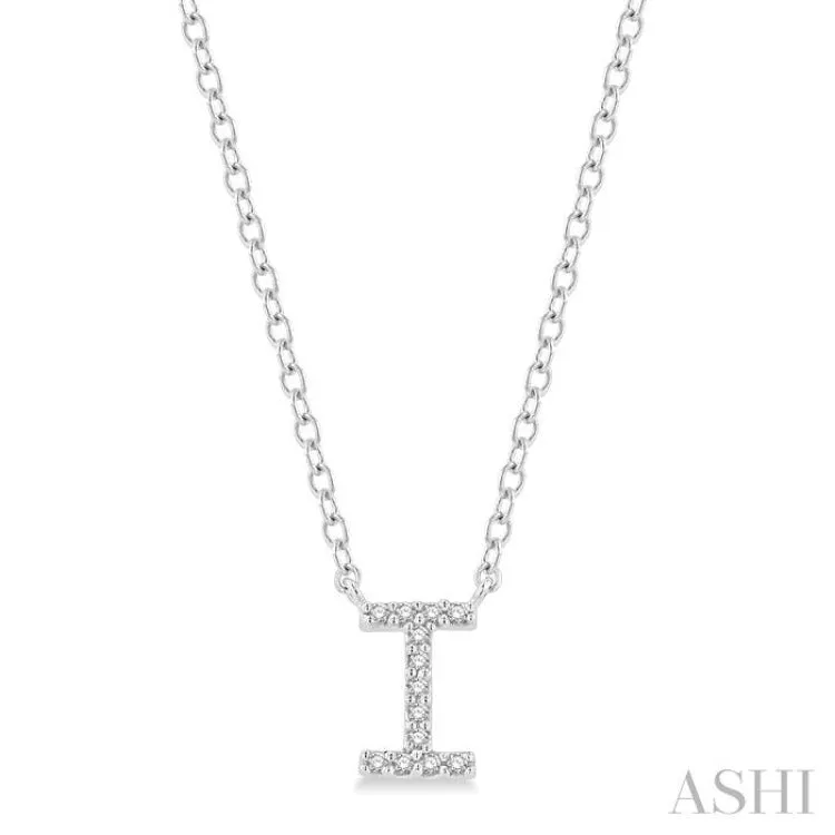 1/20 ctw Initial 'I' Round Cut Diamond Pendant With Chain in 14K White Gold