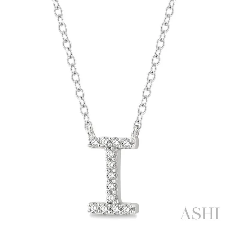1/20 ctw Initial 'I' Round Cut Diamond Pendant With Chain in 14K White Gold