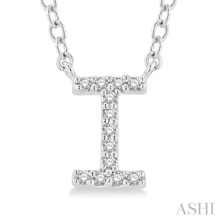 1/20 ctw Initial 'I' Round Cut Diamond Pendant With Chain in 14K White Gold