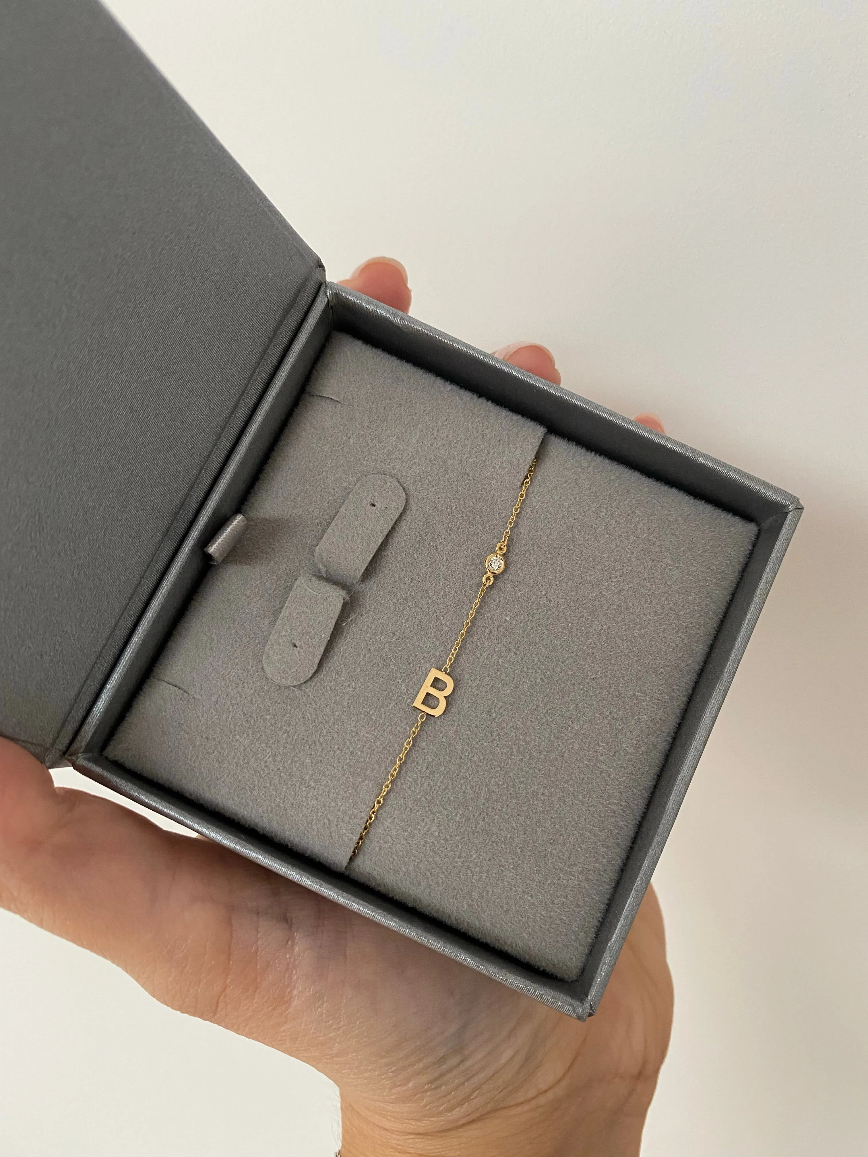 14 Karat Gold Initial and Diamond Bracelet