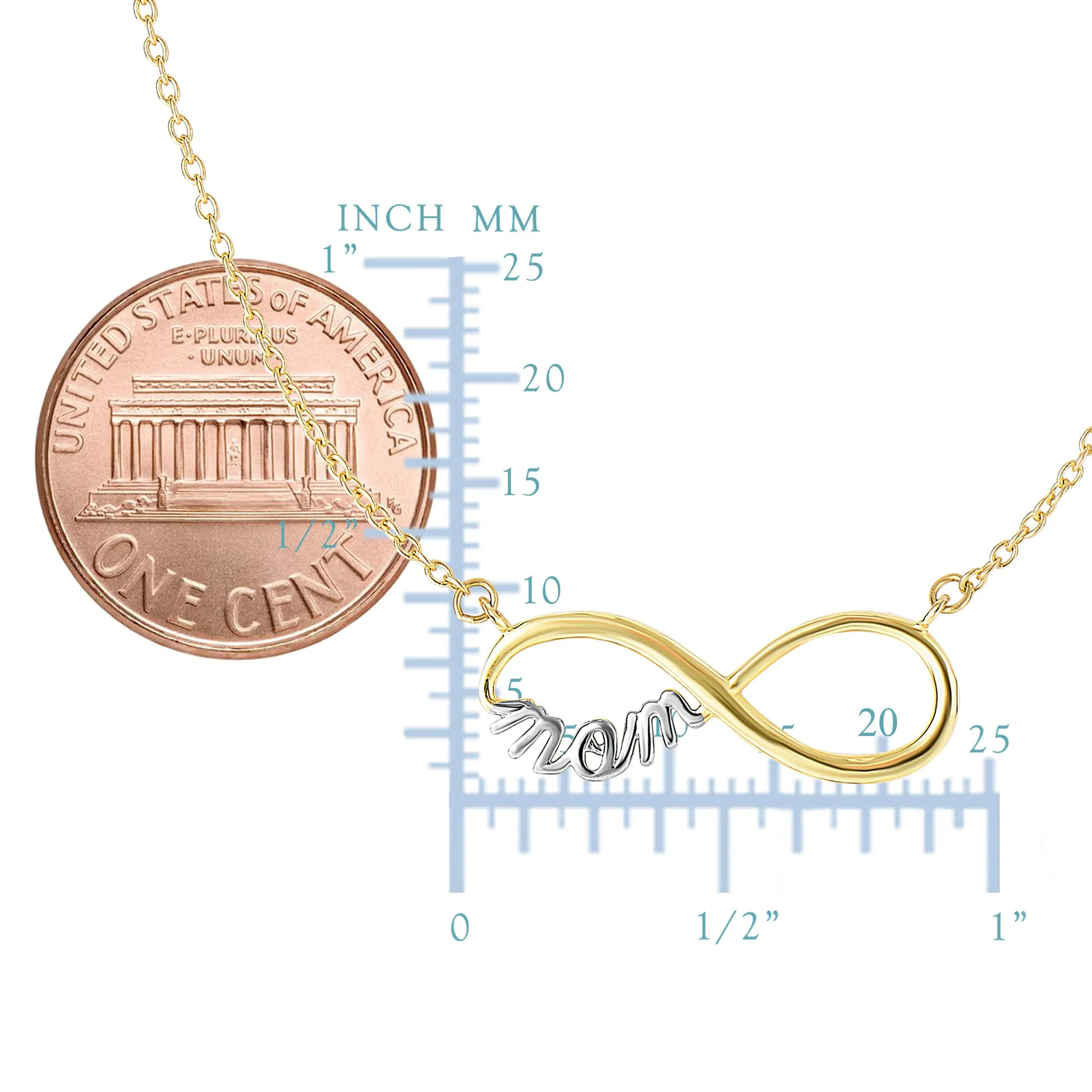 14k 2 Tone Gold Infinity Pendant With Script Mom Necklace, 18"
