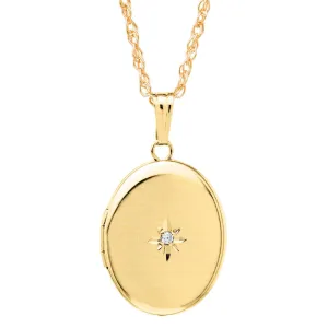 14k Gold Oval Locket with Diamond