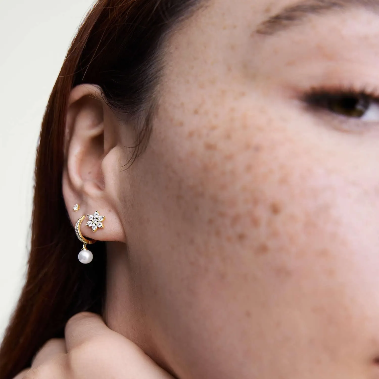 14K Gold Plated Sterling Silver Post Moon Star CZ Stud Earrings Set - Hypoallergenic, Tiny, 3 Pairs Cubic Zirconia Earrings for Women