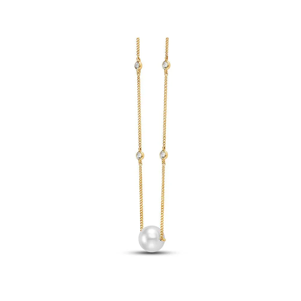 14k Pearl and Diamond Bezel Necklace