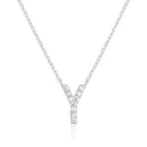 14k White Gold Created Diamond Initial Y Letter Pendant Necklace Plated