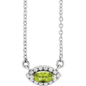 14KT GOLD 0.28 CT PERIDOT & .06 CTW DIAMOND FRENCH-SET HALO NECKLACE