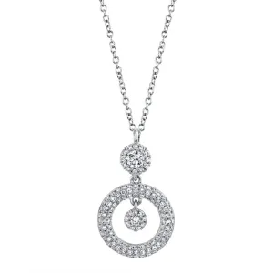14KT GOLD 0.39 CTW DIAMOND DOUBLE ROUND HALO DROP NECKLACE