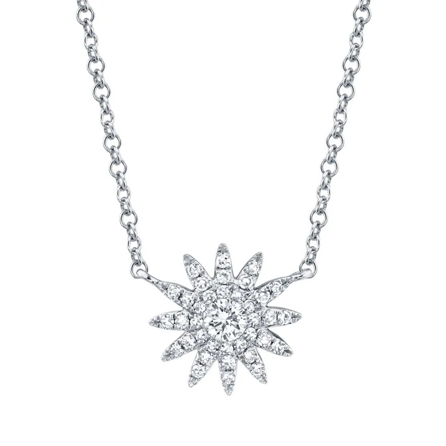14KT GOLD .15 CTW DIAMOND SUN BURST PAVE NECKLACE