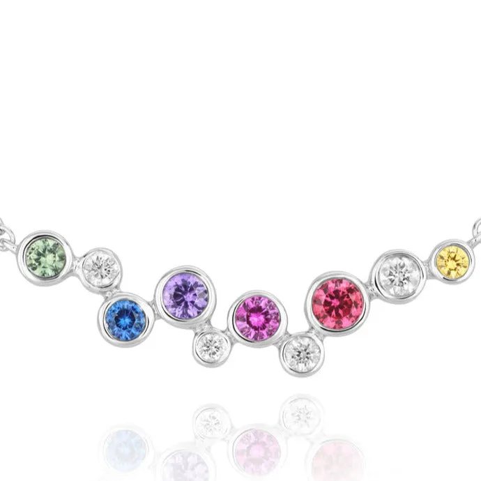 18ct White Gold Rainbow Sapphire & Diamond Bubble Necklace