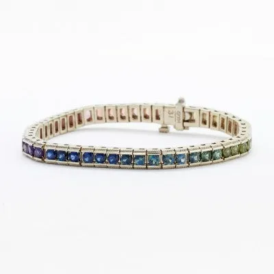 3mm Round Multi-Color Sapphire Bracelet in 14kt White Gold