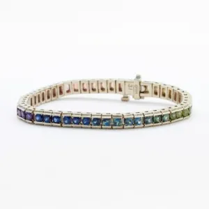 3mm Round Multi-Color Sapphire Bracelet in 14kt White Gold