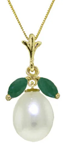 4.5 Carat 14K Solid White Gold Necklace Natural Parl Emerald