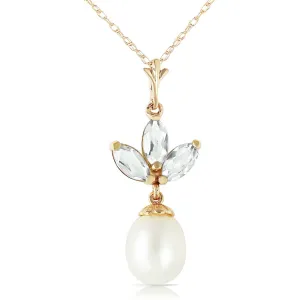 4.75 Carat 14K Solid Yellow Gold Necklace Pearl Green Amethyst