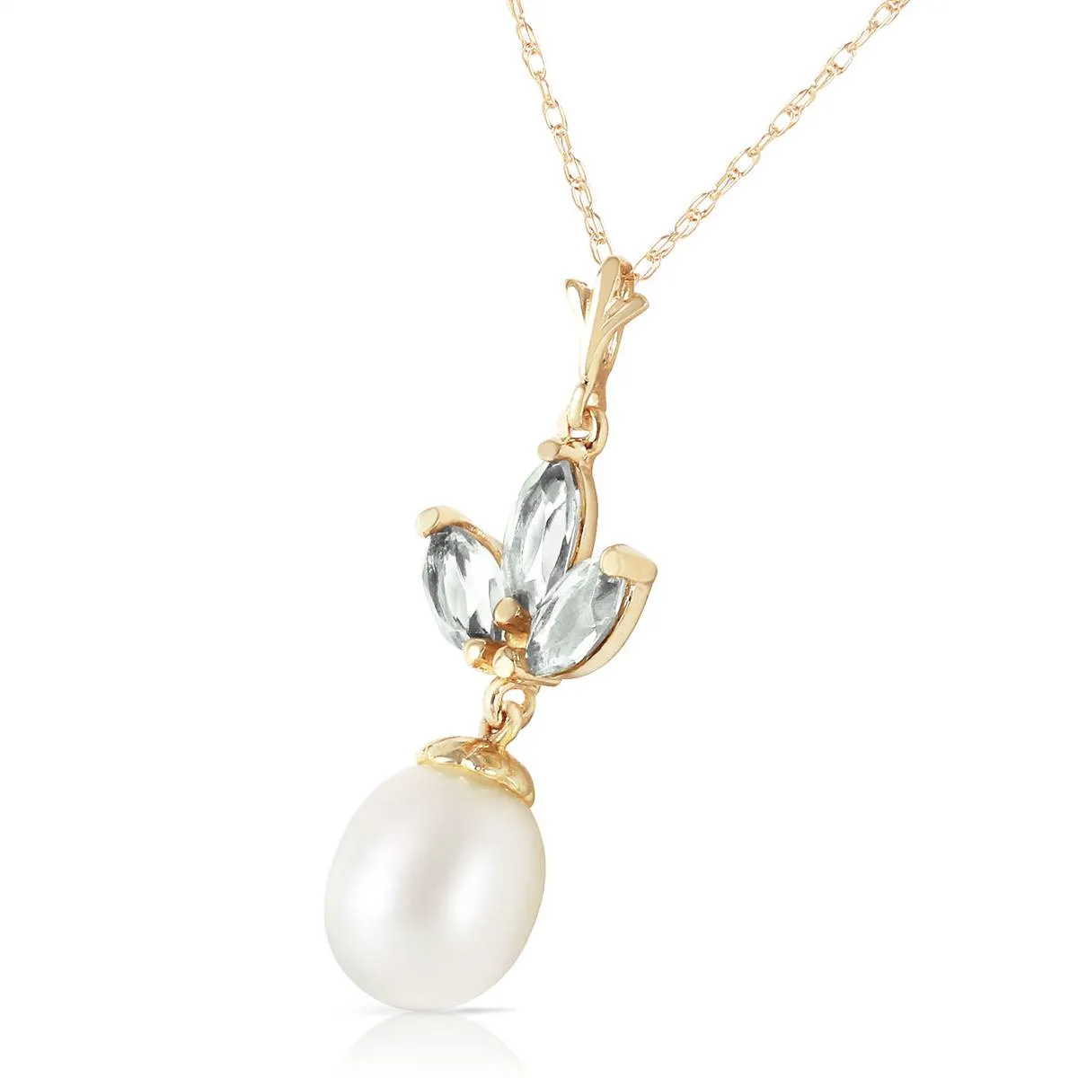 4.75 Carat 14K Solid Yellow Gold Necklace Pearl Green Amethyst