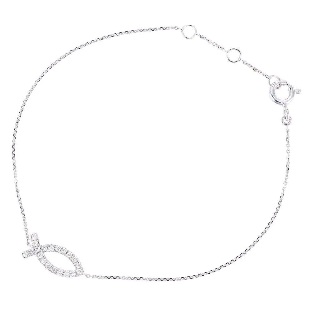 9ct White Gold Diamond Dolphin Bracelet