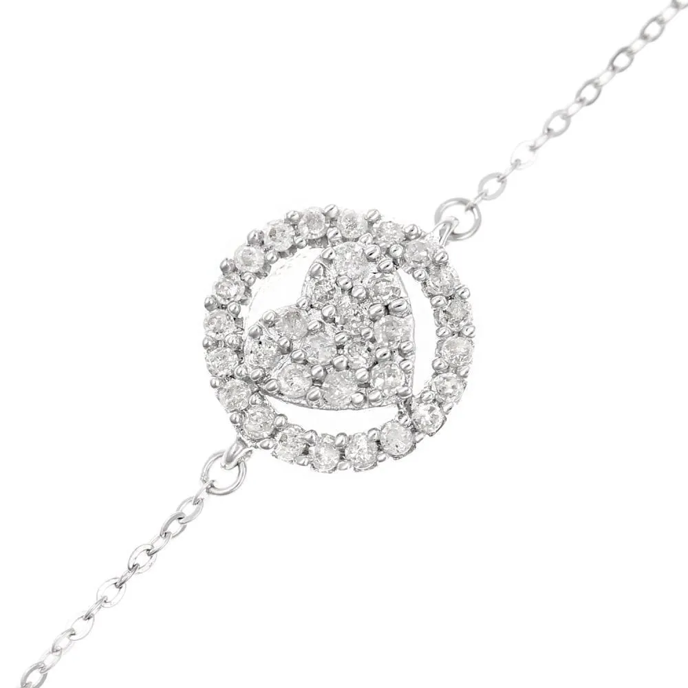 9ct White Gold Diamond Heart Bracelet