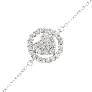 9ct White Gold Diamond Heart Bracelet