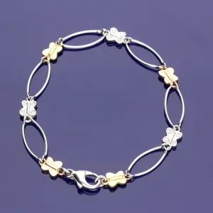 9ct Yellow, Rose & White Gold Butterfly & Oval Link Bracelet