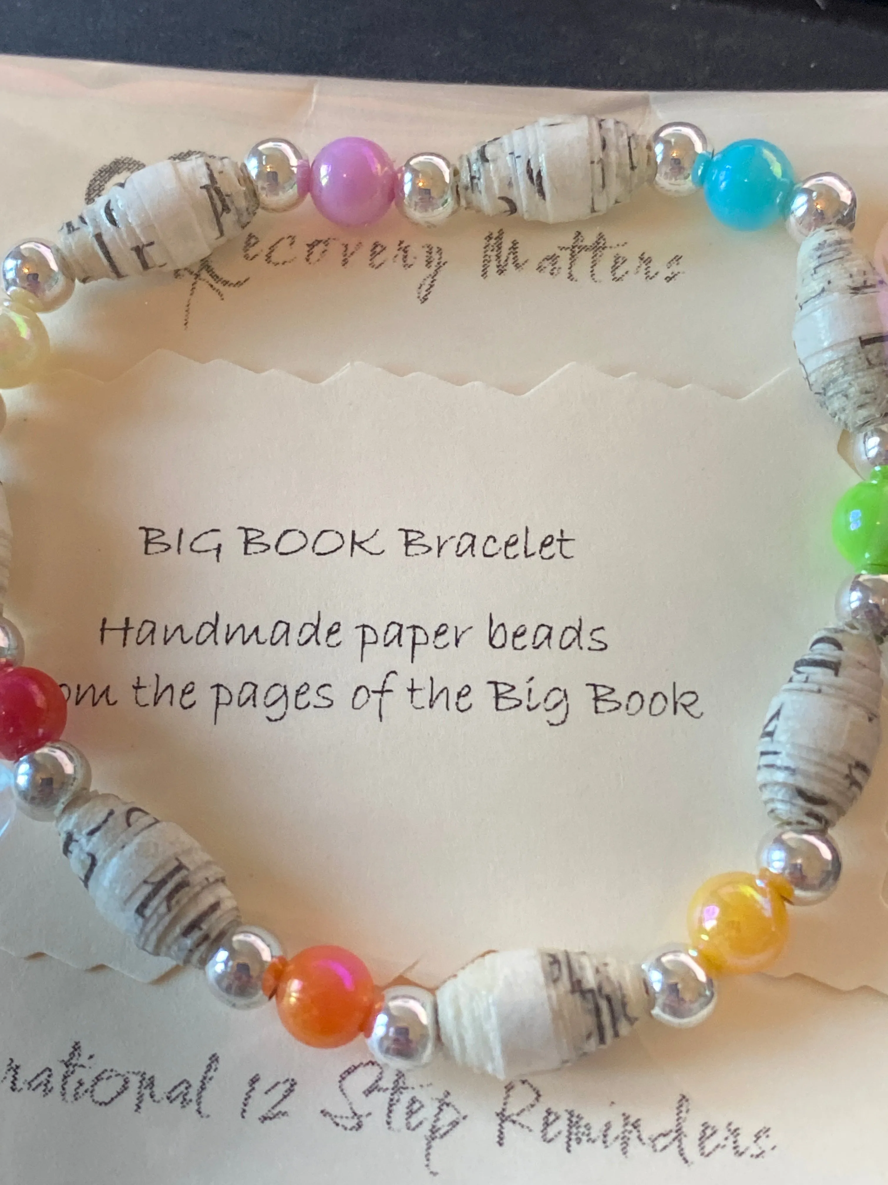 AA Big Book Bracelet Multi Color Beads Made From Real Pages From The Big Book