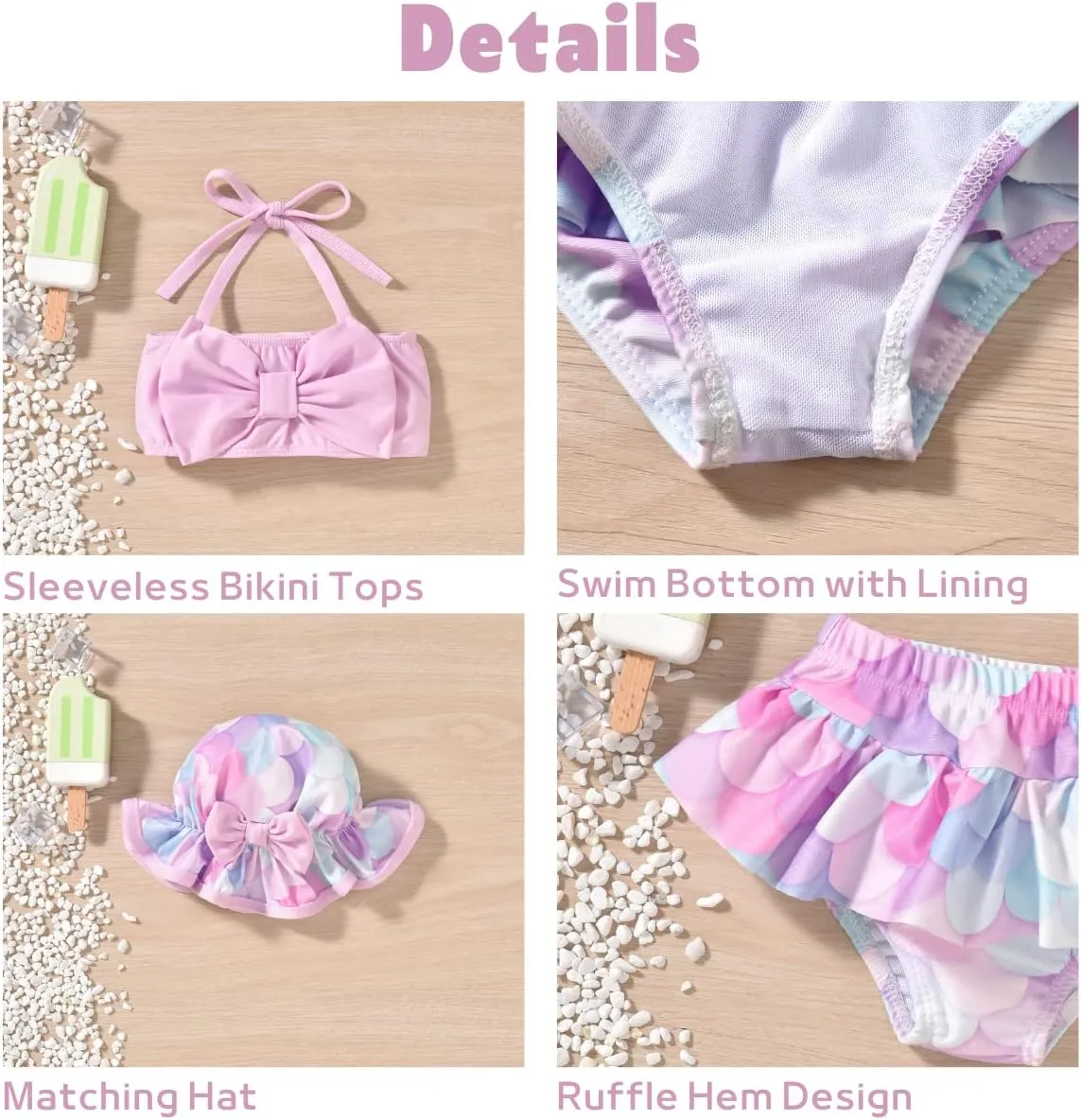 Aalizzwell Baby Girl 2-Piece Bikini Swimsuit with Hat