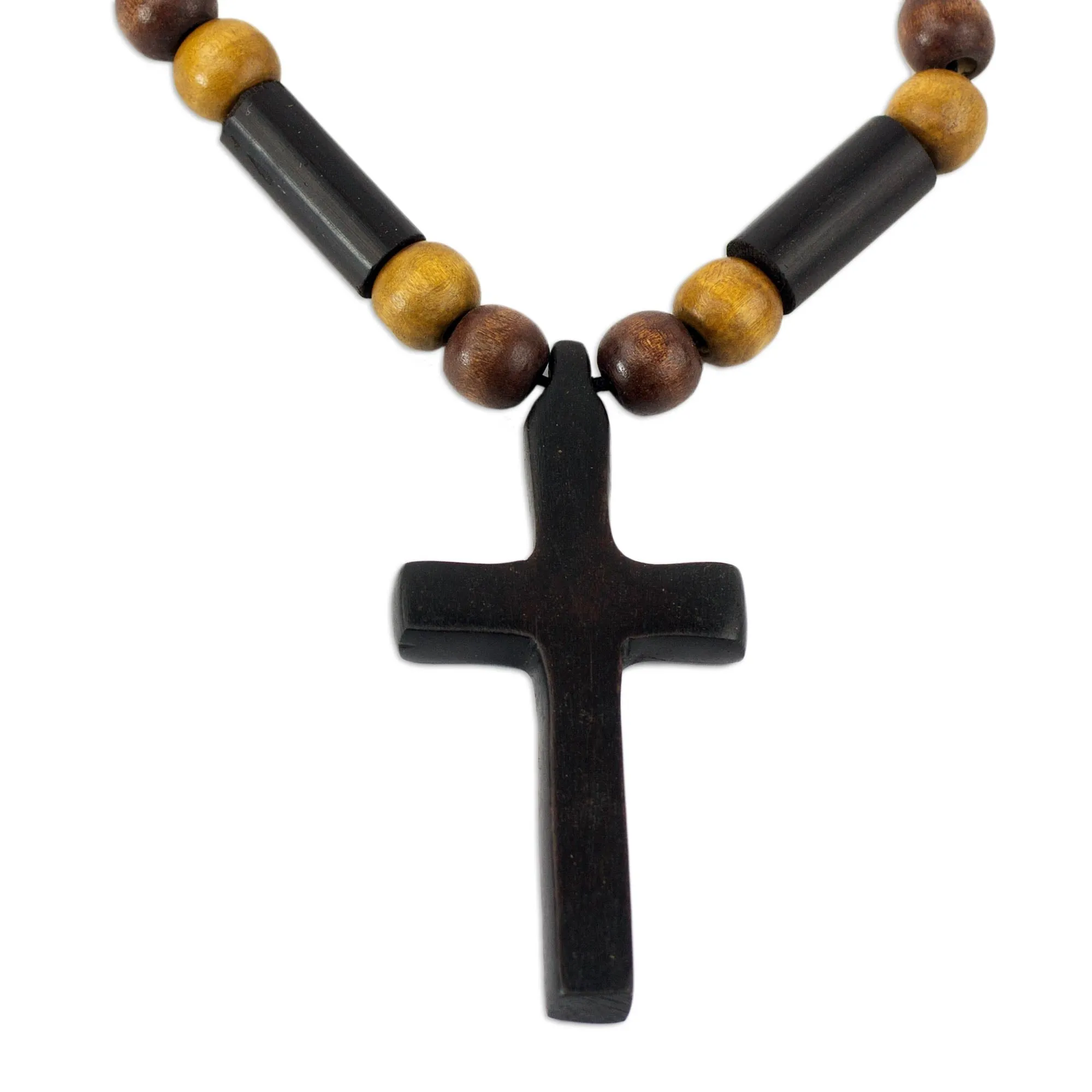 African Cross Bamboo Wood Pendant Necklace