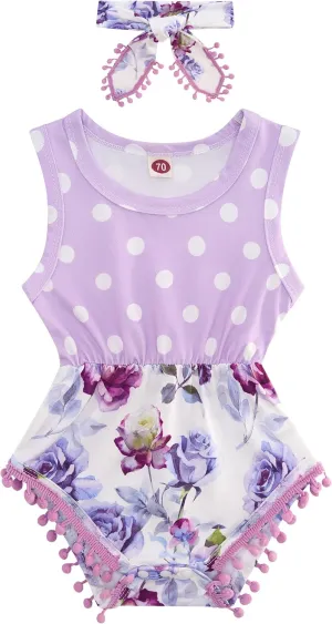 Ahegao 0-24 Months Baby Floral Romper Toddlers Outfits Infant Playsuits   Headband Jumpsuit