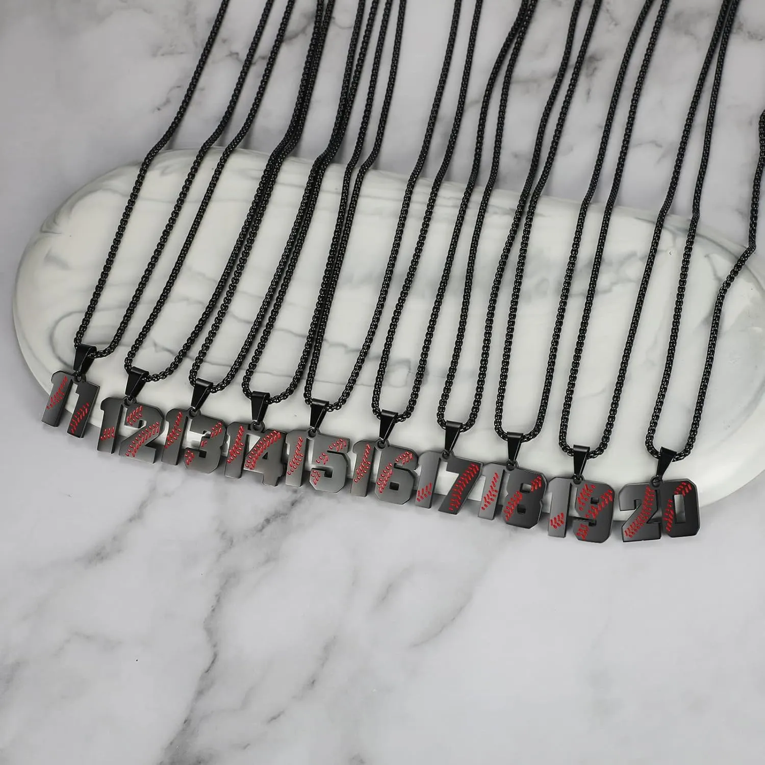 AIAINAGI Baseball Number Necklace - Stainless Steel Chain Pendant for Men Athletes 00-99 Jersey Number Gift