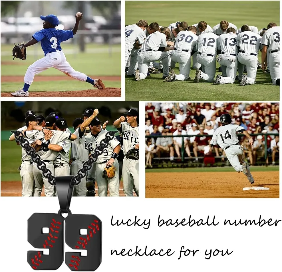 AIAINAGI Baseball Number Necklace - Stainless Steel Chain Pendant for Men Athletes 00-99 Jersey Number Gift
