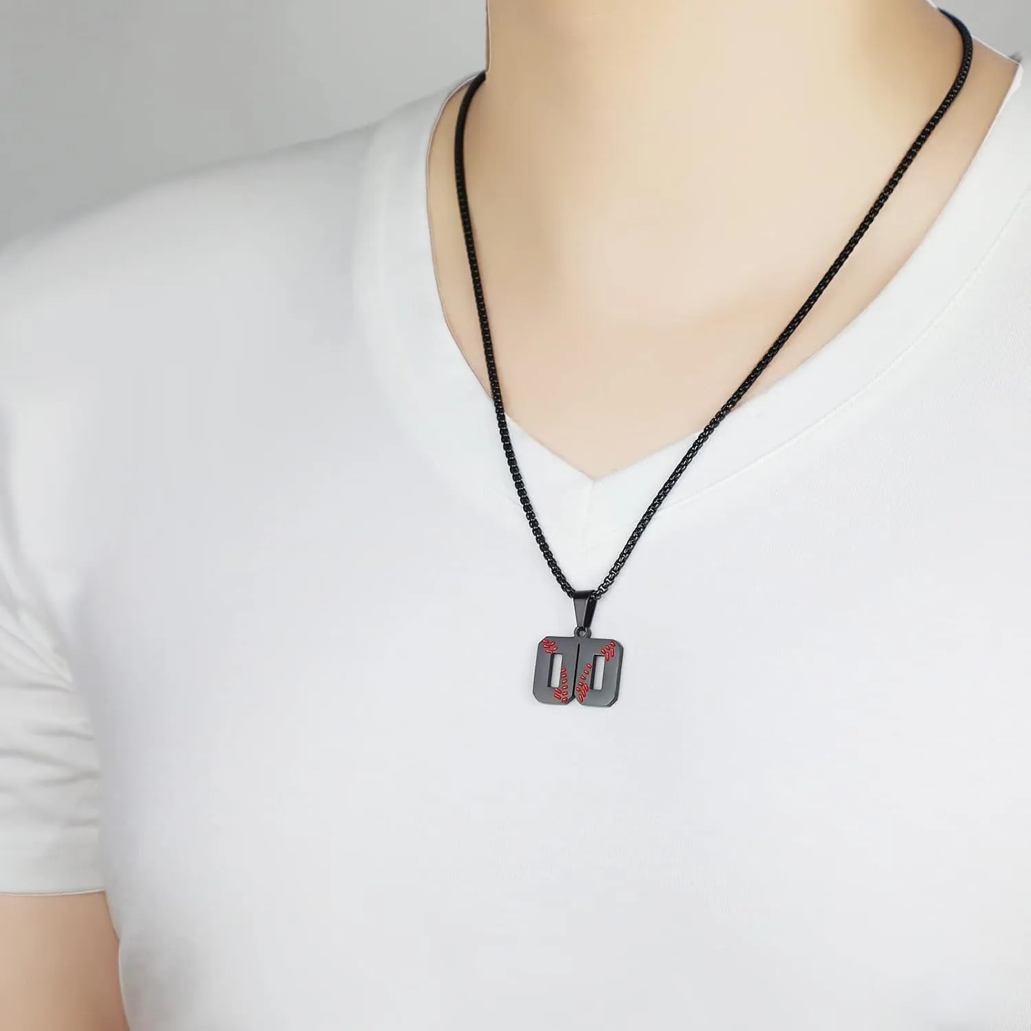 AIAINAGI Baseball Number Necklace - Stainless Steel Chain Pendant for Men Athletes 00-99 Jersey Number Gift