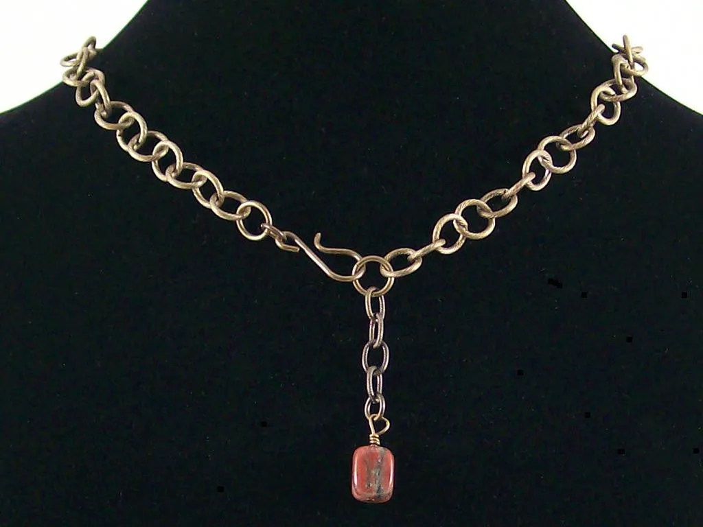 Antiqued chain drop choker with various cabochons and metal stampings (Web-156)