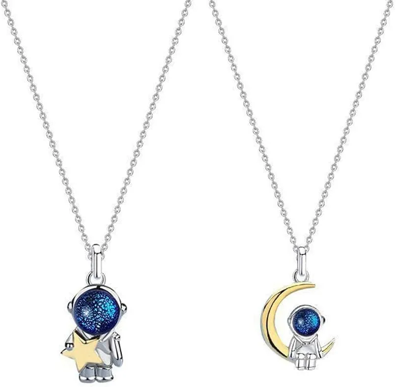 Astronaut Necklace Couple Pendant For Him And Her Set Aesthetic Fashion Cute Dainty Moon And Star Couple Necklace For Boyfriend Girlfriend