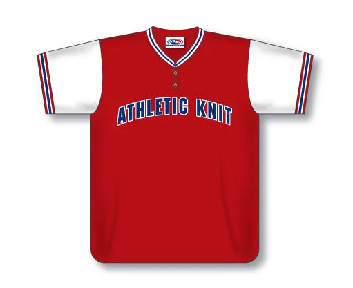 Athletic Knit Custom Made Two Button Baseball Jersey With Knitted Neck And Sleeve Trim