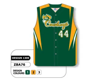Athletic Knit Custom Sublimated Full Button Sleeveless Baseball Jersey Design 1309