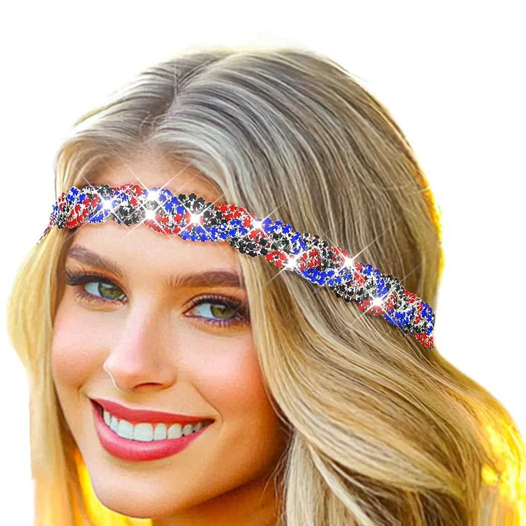 Barode Rhinestone Headband Multicolors Head Chain Jewelry Sparkle Elastic Hairband Forehead Crystal Braided Bands for Women