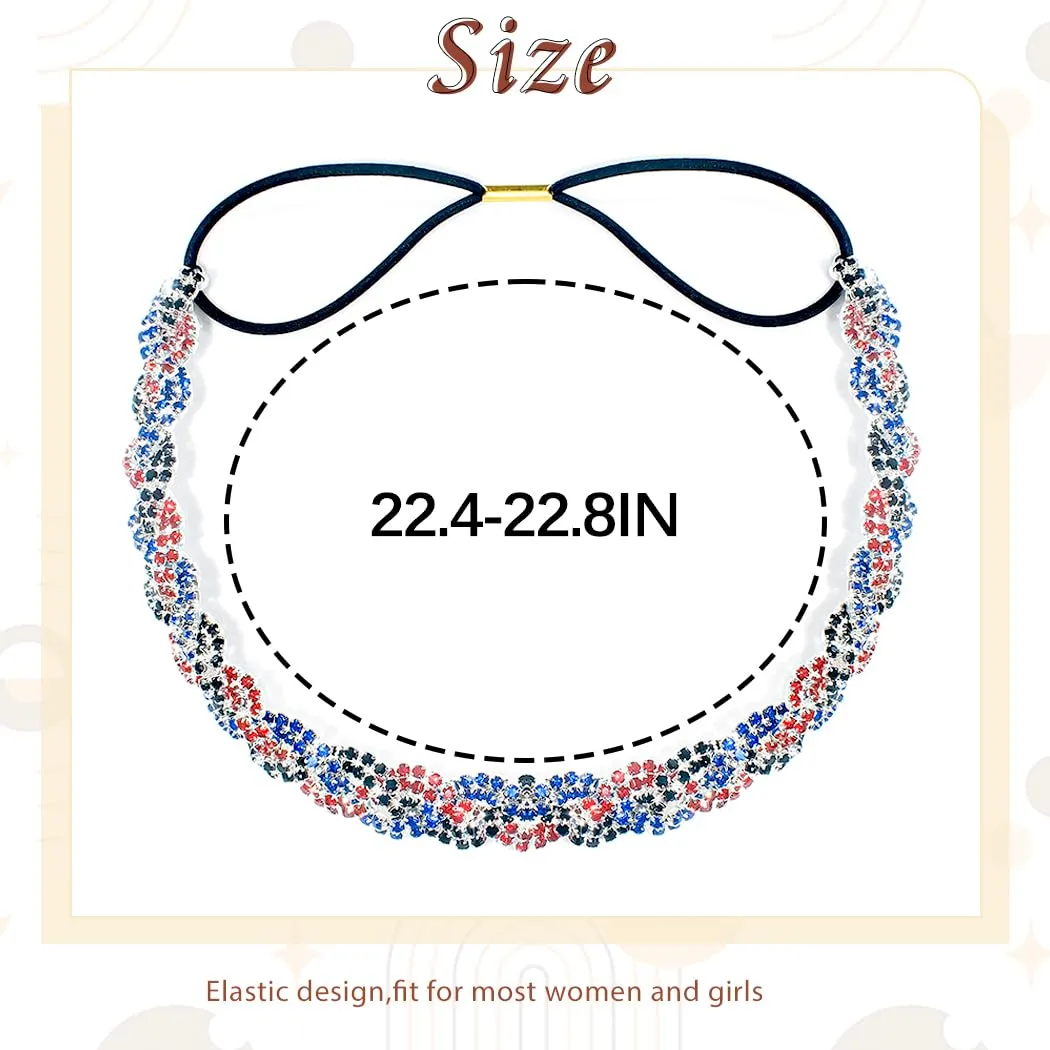 Barode Rhinestone Headband Multicolors Head Chain Jewelry Sparkle Elastic Hairband Forehead Crystal Braided Bands for Women