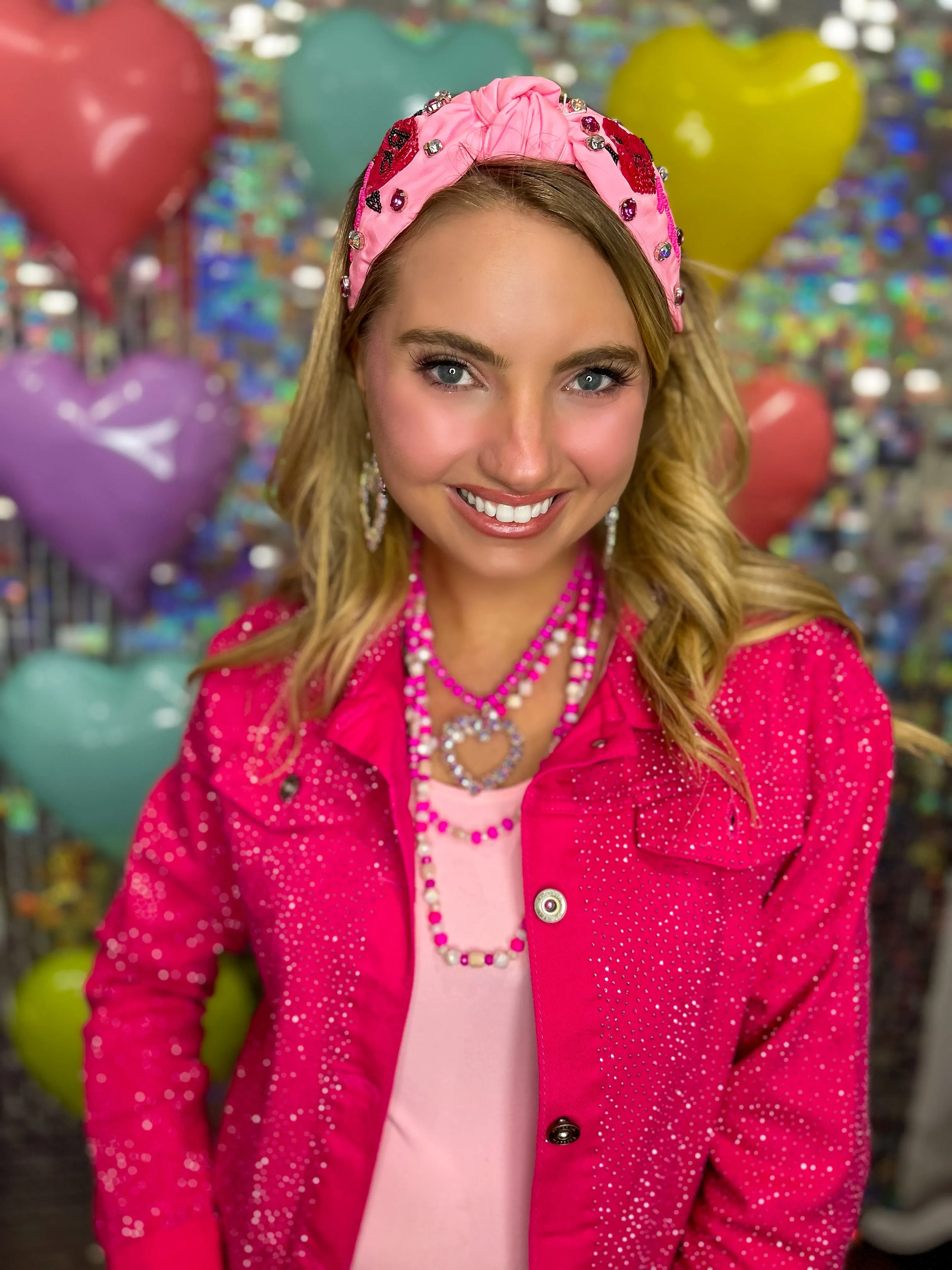 Be Mine Bead Jeweled Knot Headband - Pink