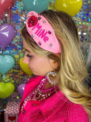 Be Mine Bead Jeweled Knot Headband - Pink