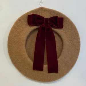 Beret with Bow - Camel and Wine