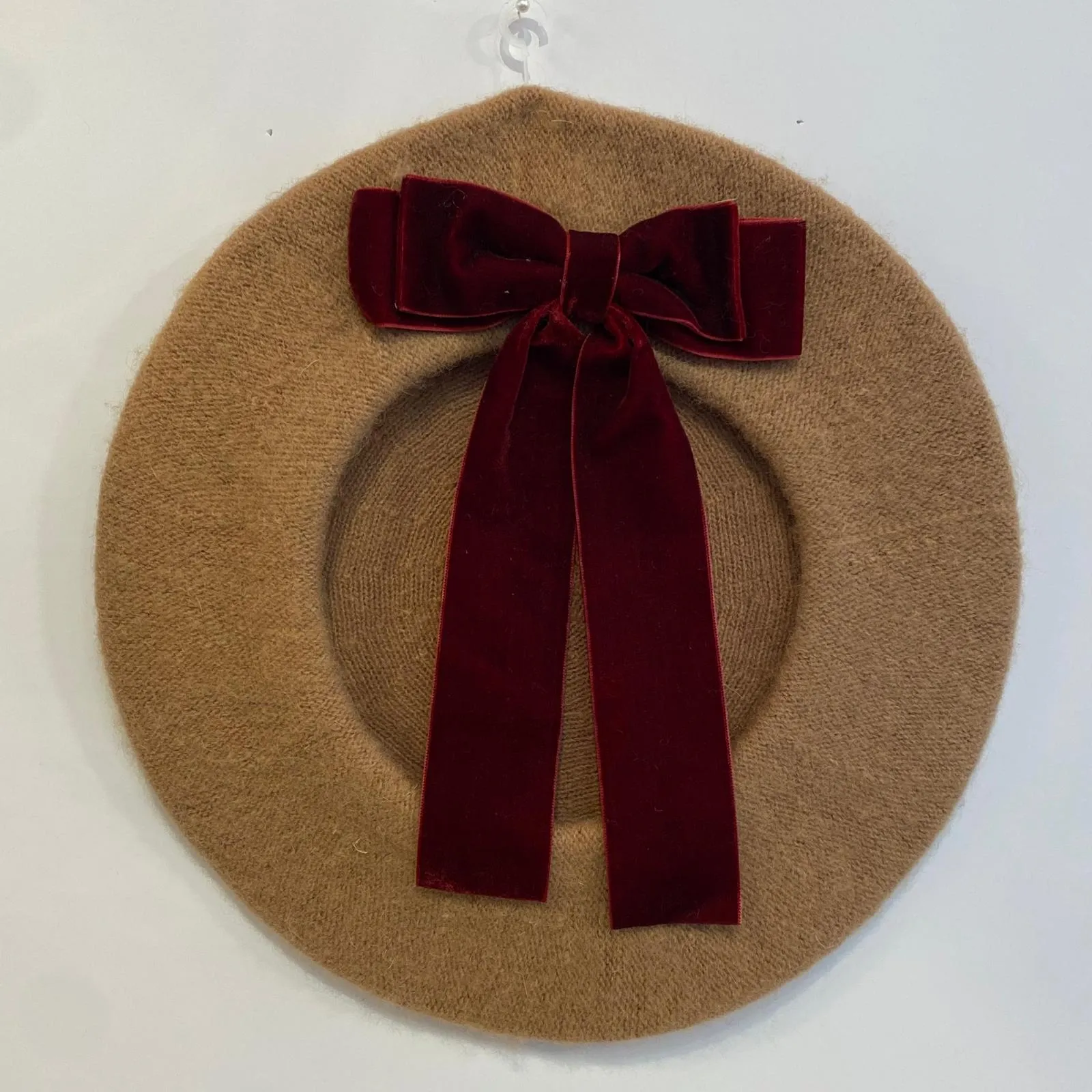 Beret with Bow - Camel and Wine
