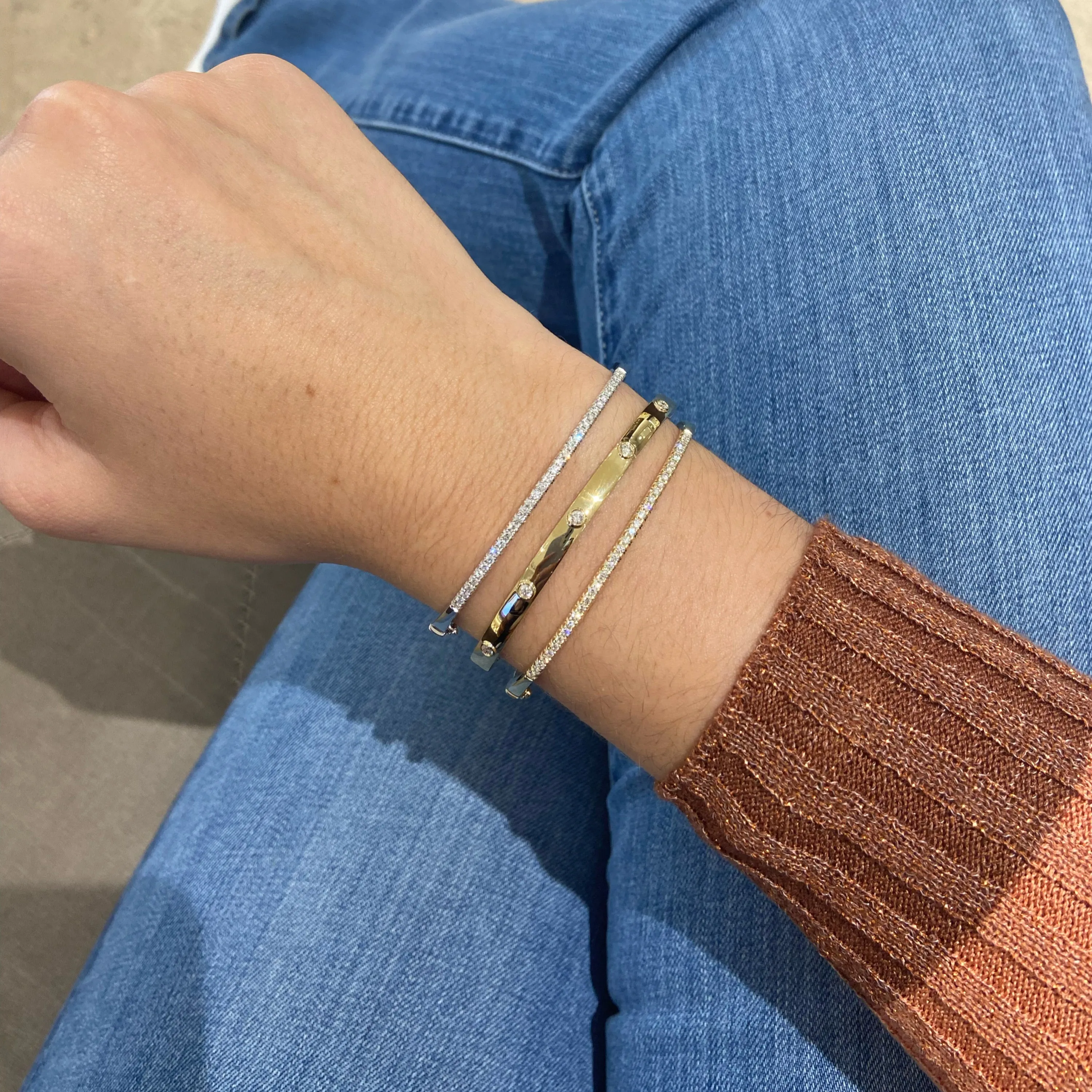Bezel-Set Diamond Stackable Bangle Bracelet