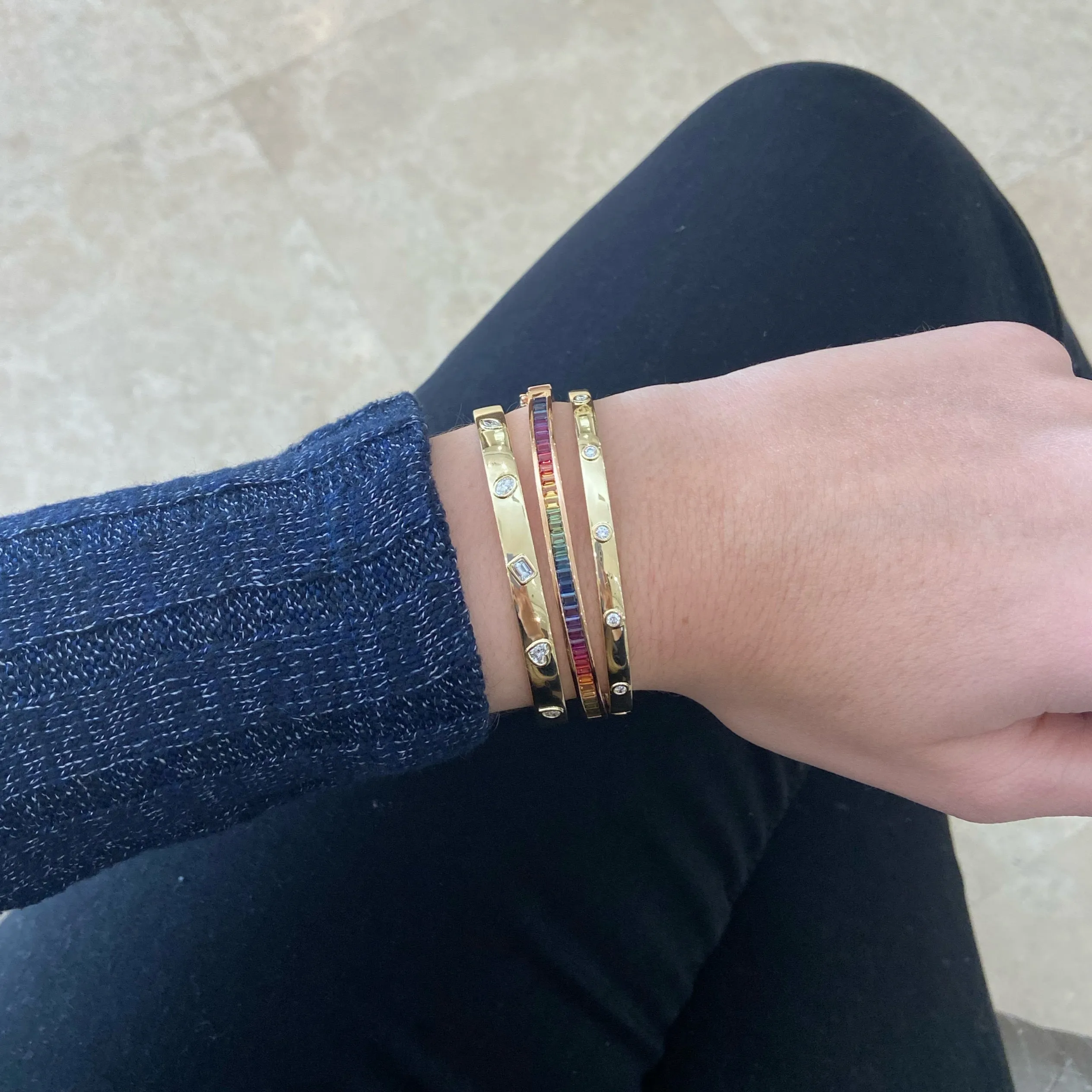 Bezel-Set Diamond Stackable Bangle Bracelet