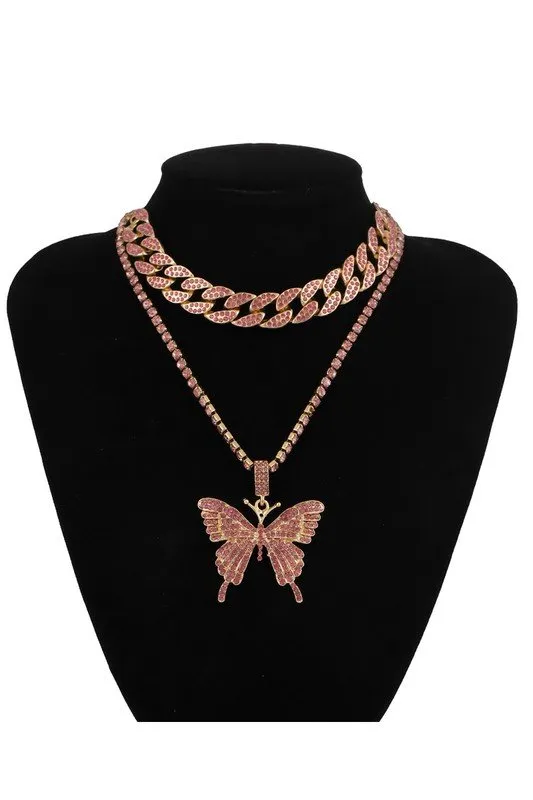 BIG BUTTERFLY PENDENT MULTI LAYER CHAIN NECKLACE