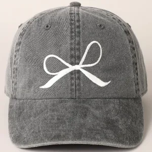 Black Bow Embroidered Cotton Baseball Cap