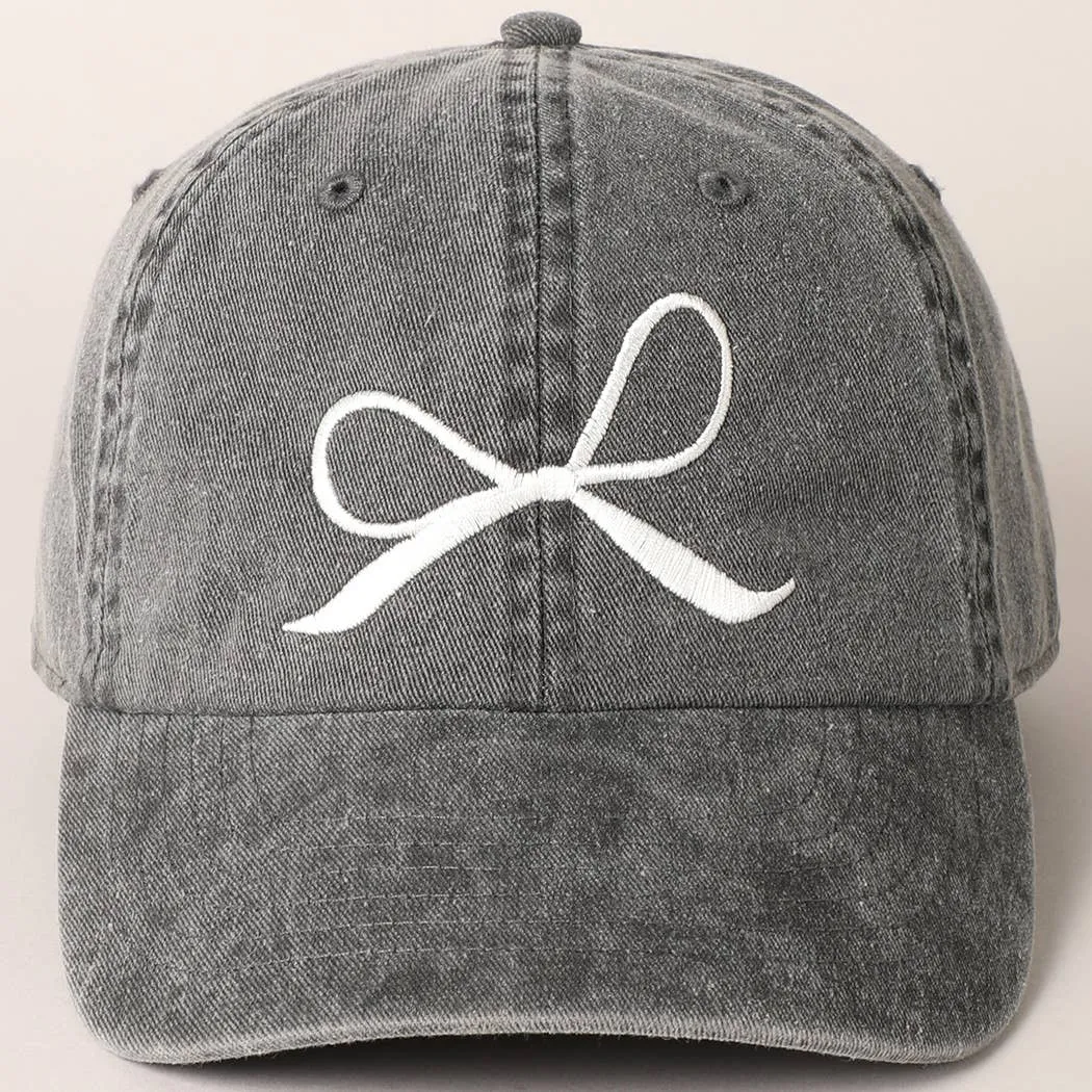 Black Bow Embroidered Cotton Baseball Cap