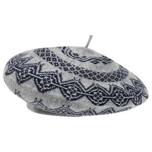 Cashmere Wool Norse Beret in Grey and Navy