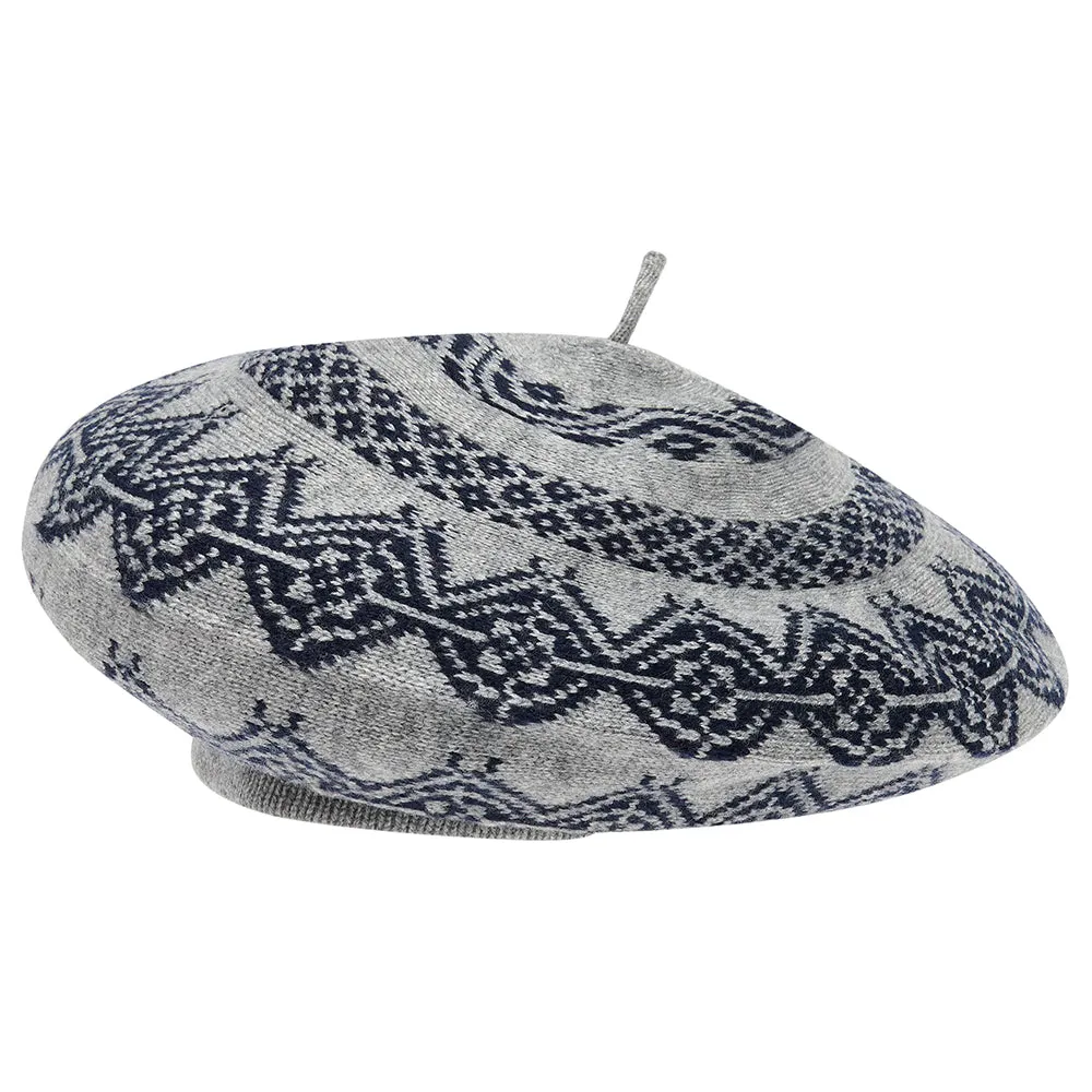 Cashmere Wool Norse Beret in Grey and Navy