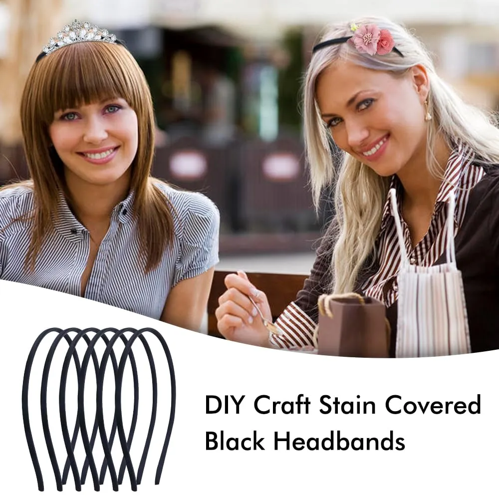 Cinaci 40 Pieces 6mm Thin Skinny Black Stain Covered Metal Headbands Simple Plain DIY Craft Hair Bands Accessories for Women Girls Teens Kids Toddlers