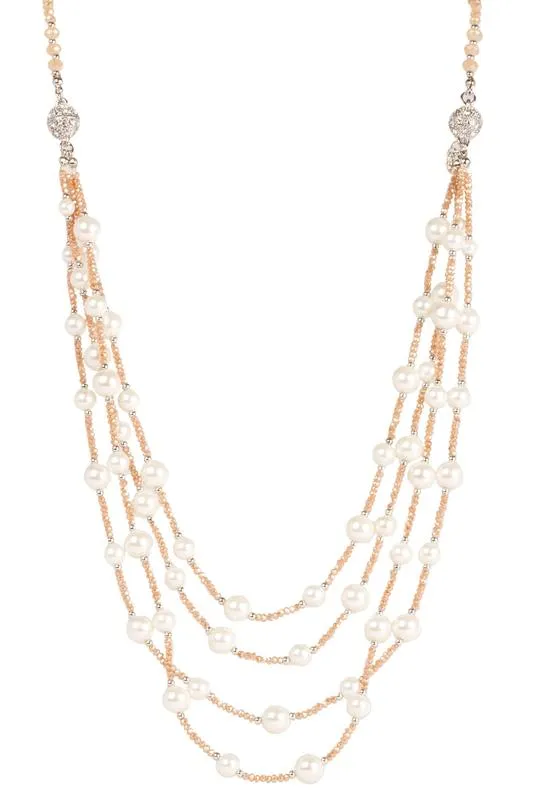 Convertible Pearl and Sparkle Layered Necklace - Rose Goldtone