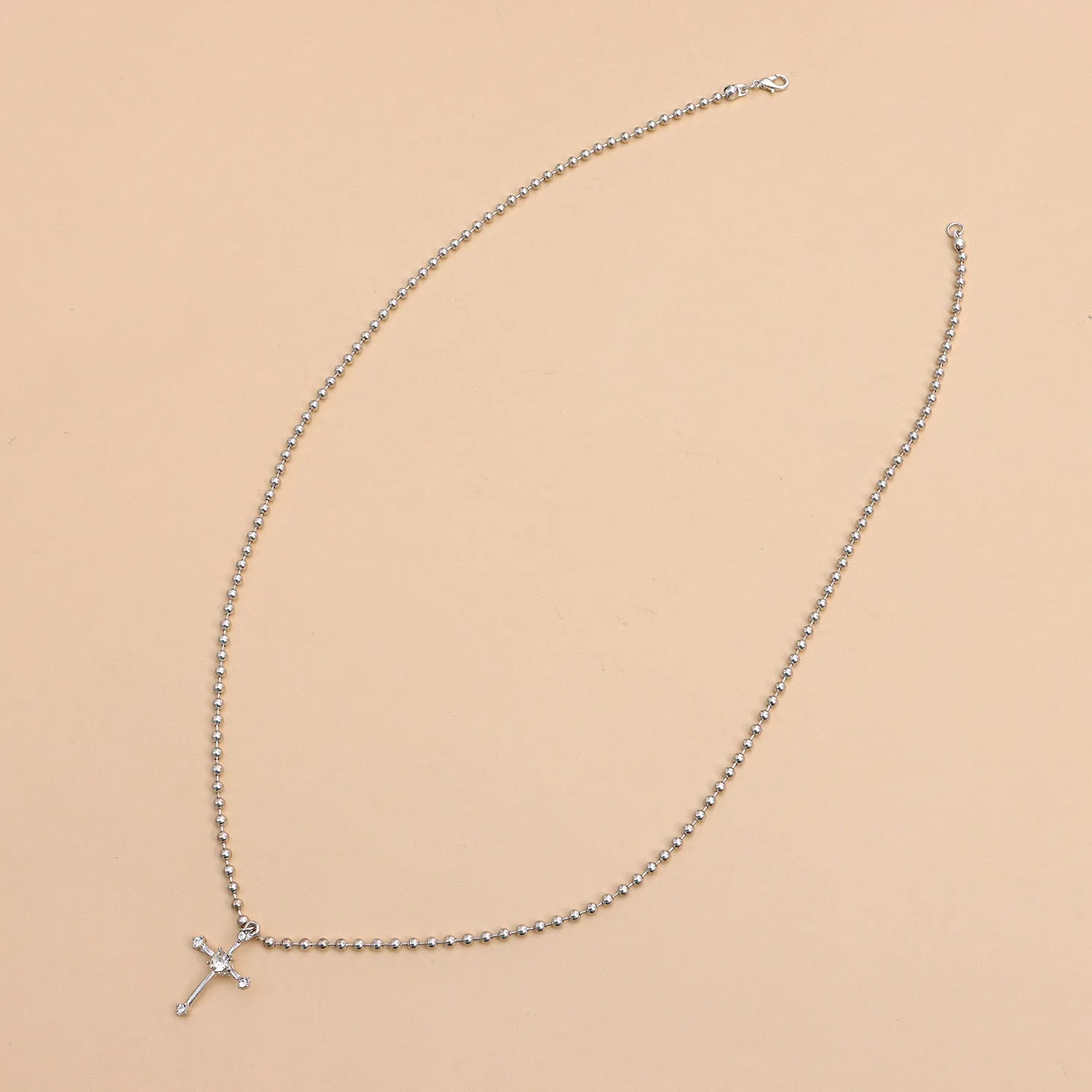 Cross Pendant Necklace Women's Simple Round Bead Chain